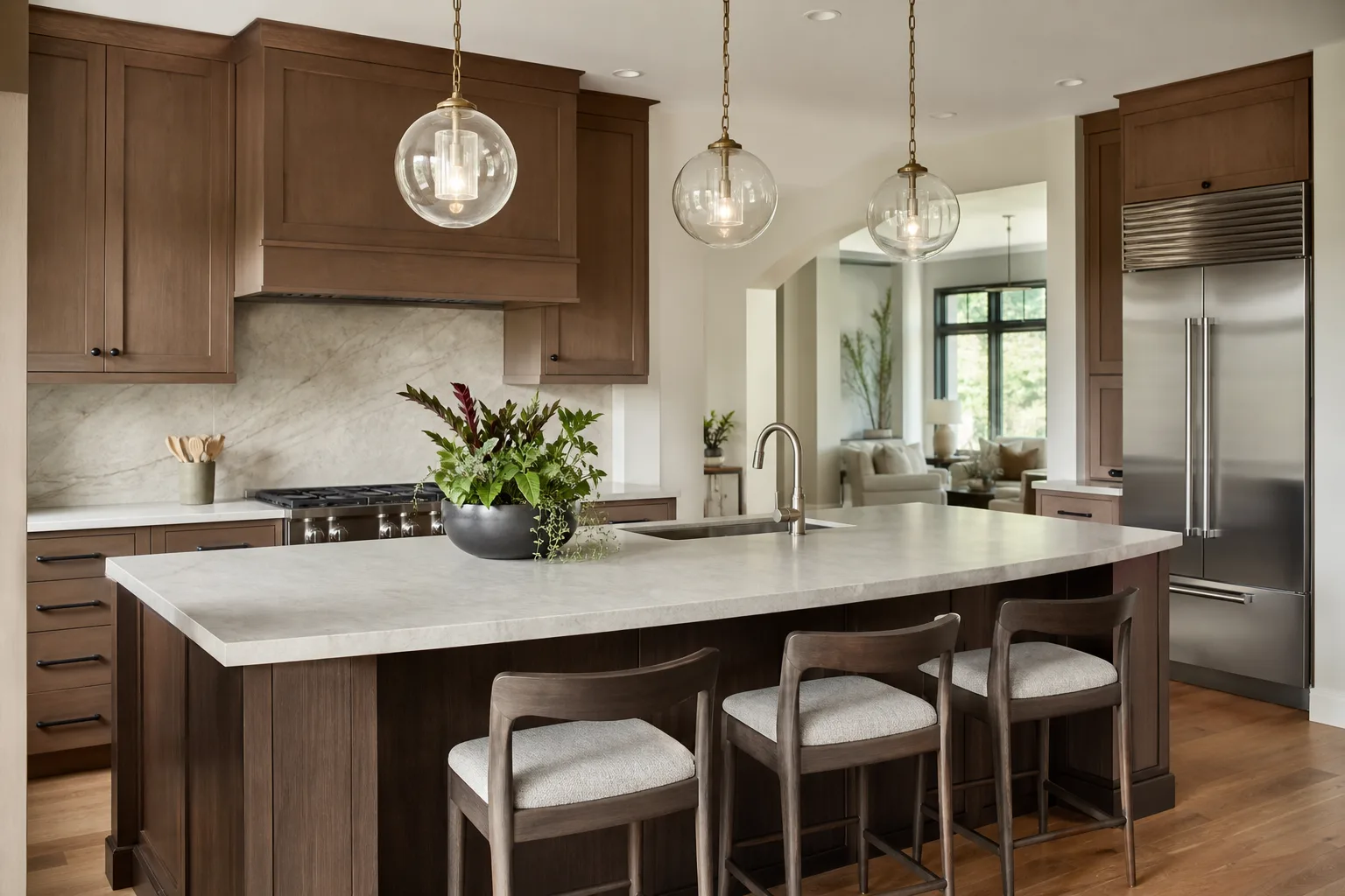 Kitchen island with seating and prep space