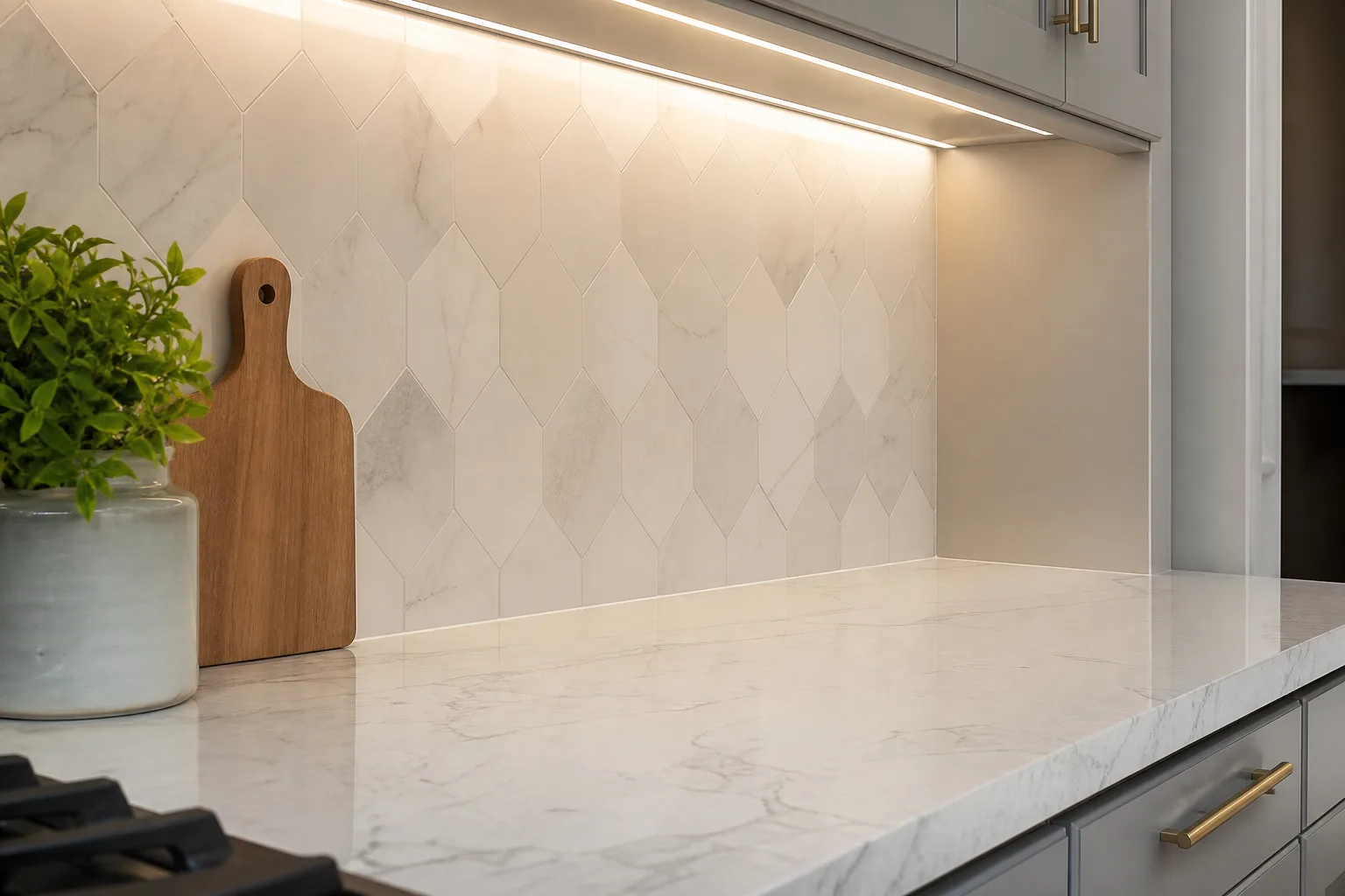 Premium kitchen countertops and tile backsplash